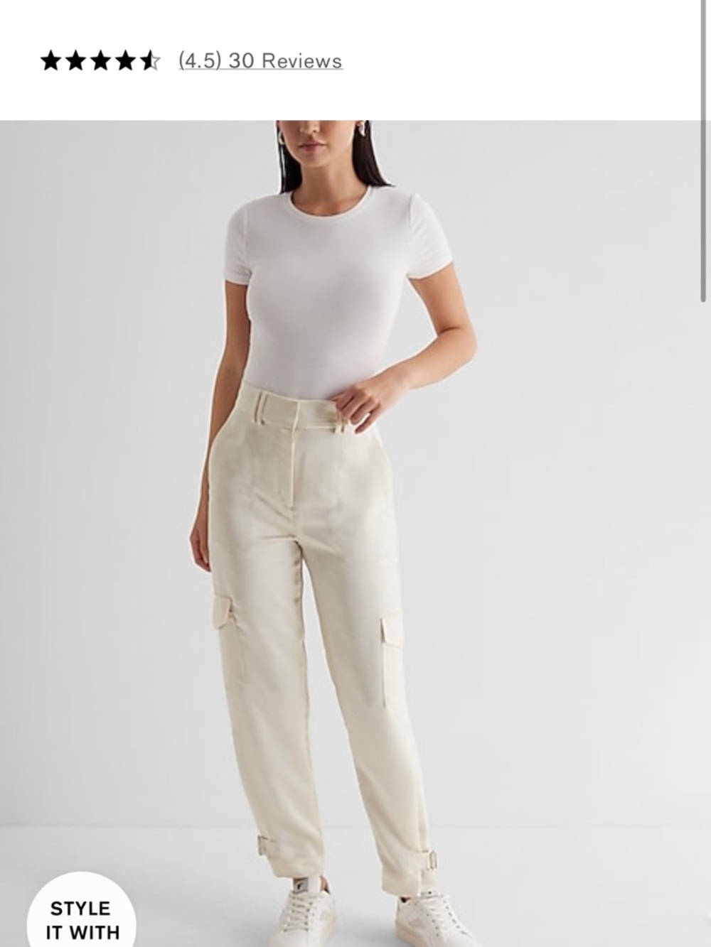 Very Light Grey Satin Cargo Jogger Pants